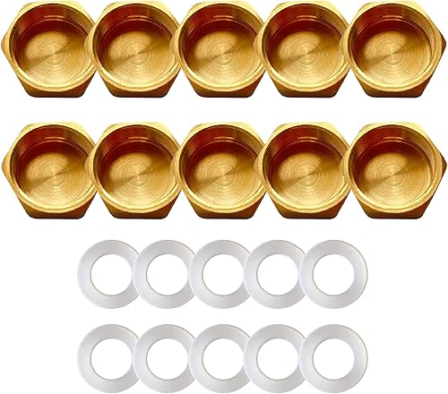 Miniatura 8 de 4 tapas de tubo de latón, accesorio de tubería de rosca hembra NPT de 3/8 pulgadas, tapón de cabeza hexagonal, accesorio de plomería con junta