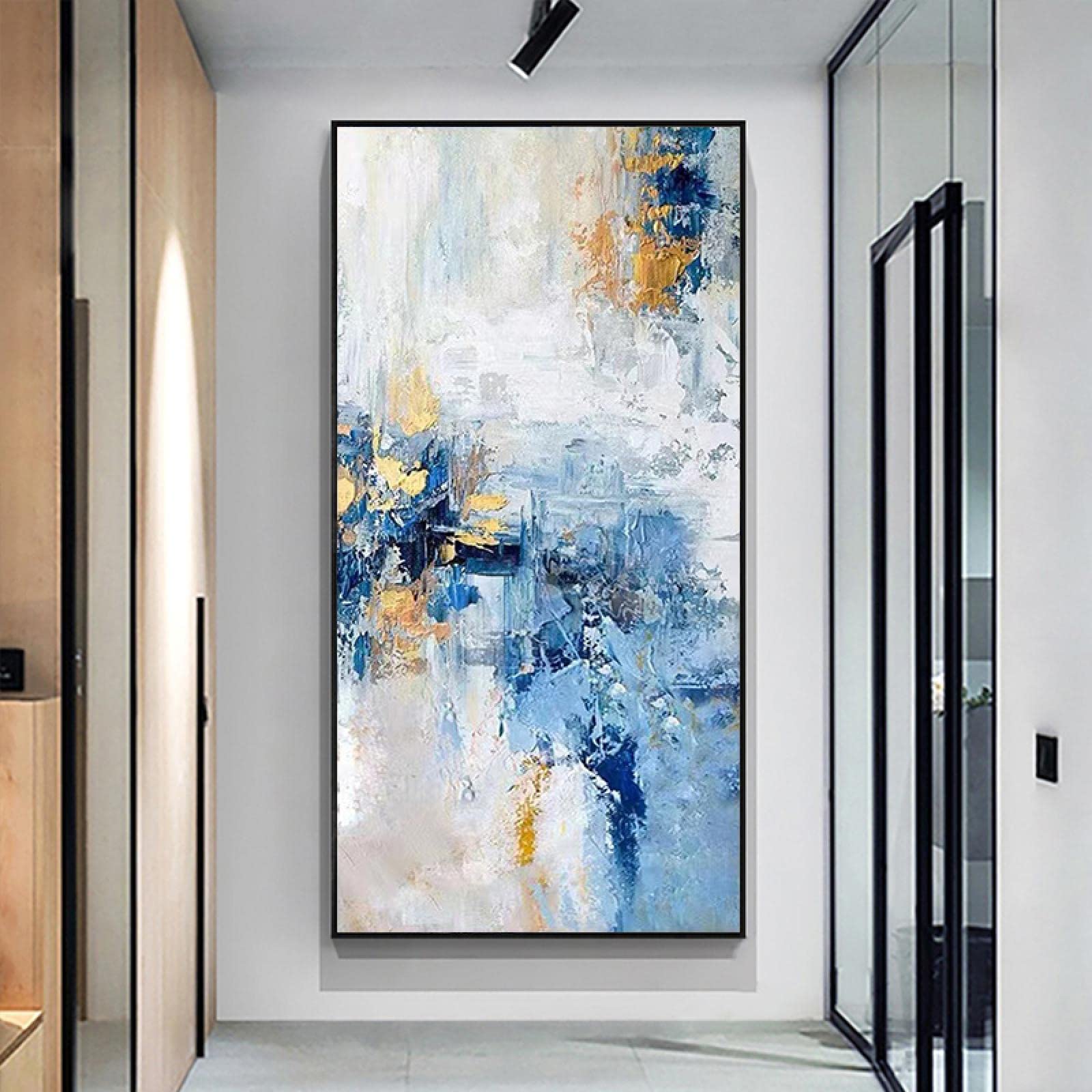 ZHMANLUCK Gotowe do zawieszenia pionowe obrazy korytarz przejście mural niebieski obraz olejny nowoczesny minimalistyczny lekka luksusowa abstrakcyjna dekoracja ścienna salonu 86x175cm/(34x69cale) z