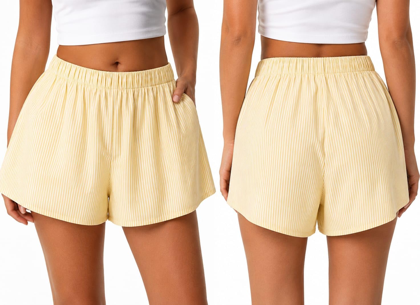Women's Striped Casual Shorts with Pockets Yellow-picture-56
