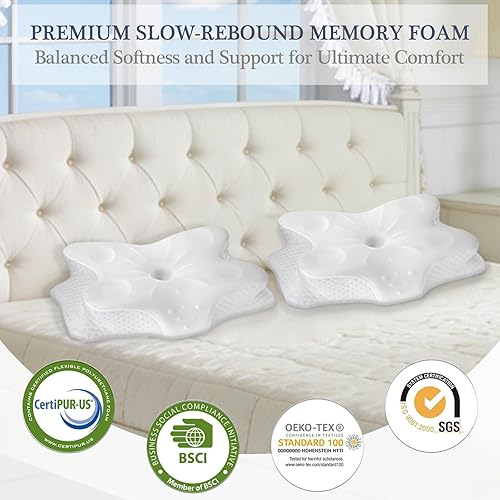 Miniatura 8 de CCidea Almohadas cervicales para el cuello para dormir y aliviar el dolor, espuma viscoelástica de contorno ergonómico para personas que duermen de