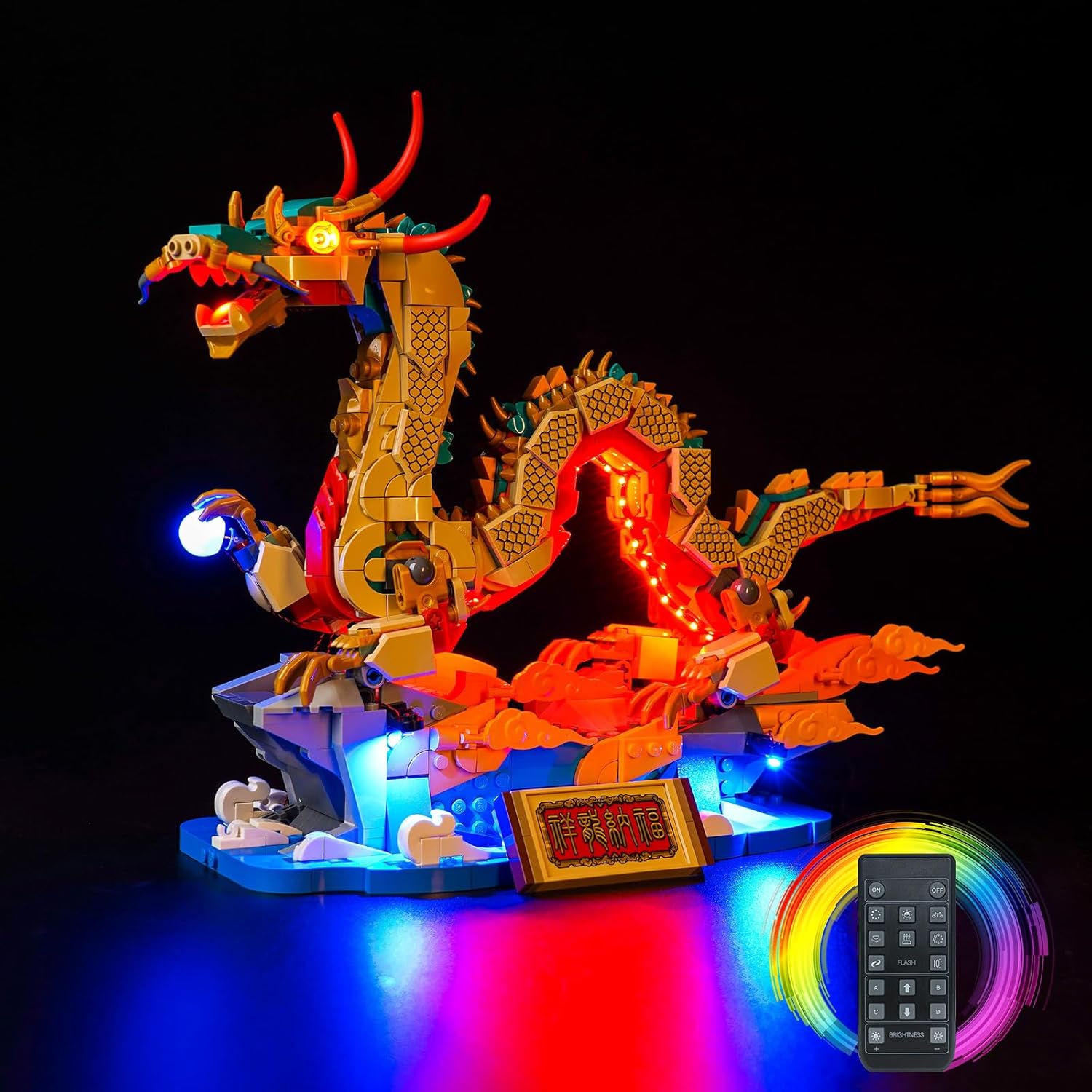 BrickBling LED Light Kit Compatible with Lego Auspicious Dragon, Creative Lighting Compatible with Lego 80112-Remote Control Version (Not Included The Model)