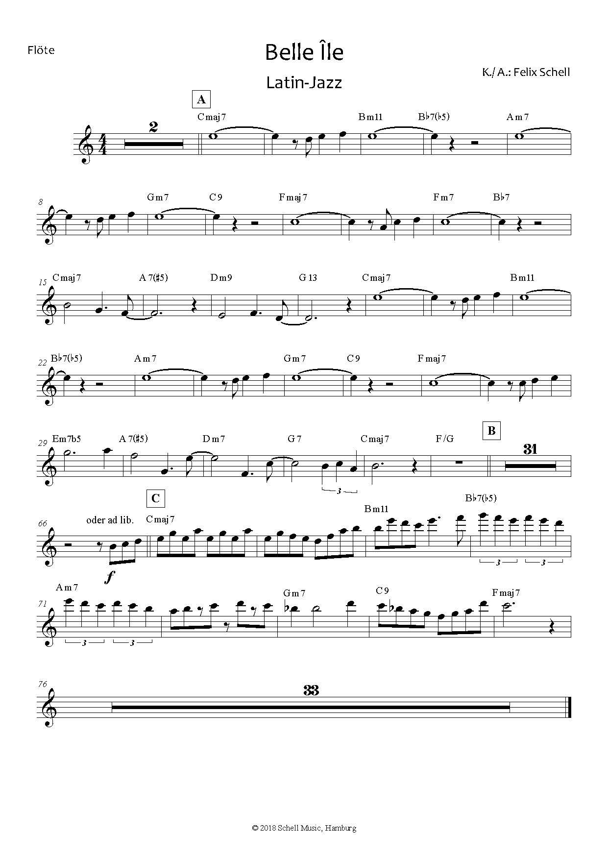 Belle Ile - Big Band Arrangement. Partitur und Stimmen: Latin Jazz for the Young Jazzband