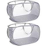 Durable Collapsible Laundry Baskets, Mesh Pop Up Laundry Hamper with Side Pocket, Foldable Clothes Hamper with Reinforced Carry Handles for Laundry, Bathroom, Kids Room, Dorm or Travel 2 Pack Grey