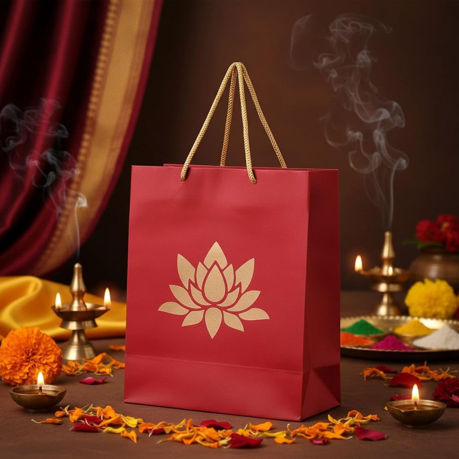 LOVENSPIRE Reusable Lotus Print Paper Carry Bags for Indian Wedding, Housewarming, Pooja, Party Favor & Return Gifts 40 Bags Mix Colors image 5
