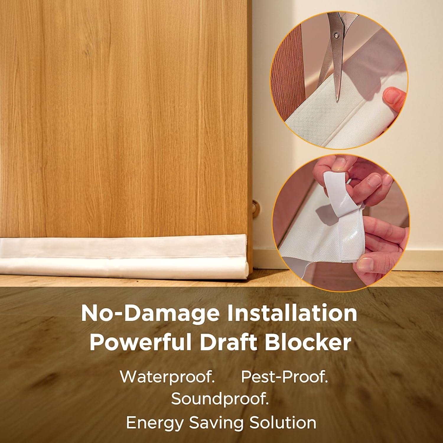 Door Draft Stopper, 2-Pack White Under Door Seal Strip for Bottom of Door, Blocks Draft Noise and Cold Air, Easy Install Weather Stripping for Interior Exterior Doors