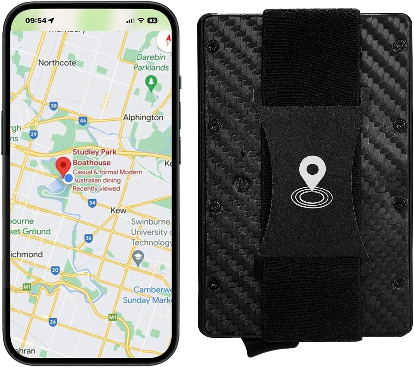 Trackable Thin Card Wallet for Men - Leather Bluetooth Anti-Lost Smart Wallet with Metal Money Clip Men's Card Holder Minimalist Smart Men's Wallet (Carbon Fiber Black)