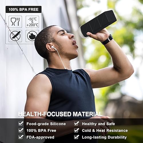 Miniatura 2 de Botellas de agua plegables de 20.6 onzas, paquete de 2 botellas de agua plegables de silicona, portátil, sin BPA, reutilizables, a prueba de fugas,