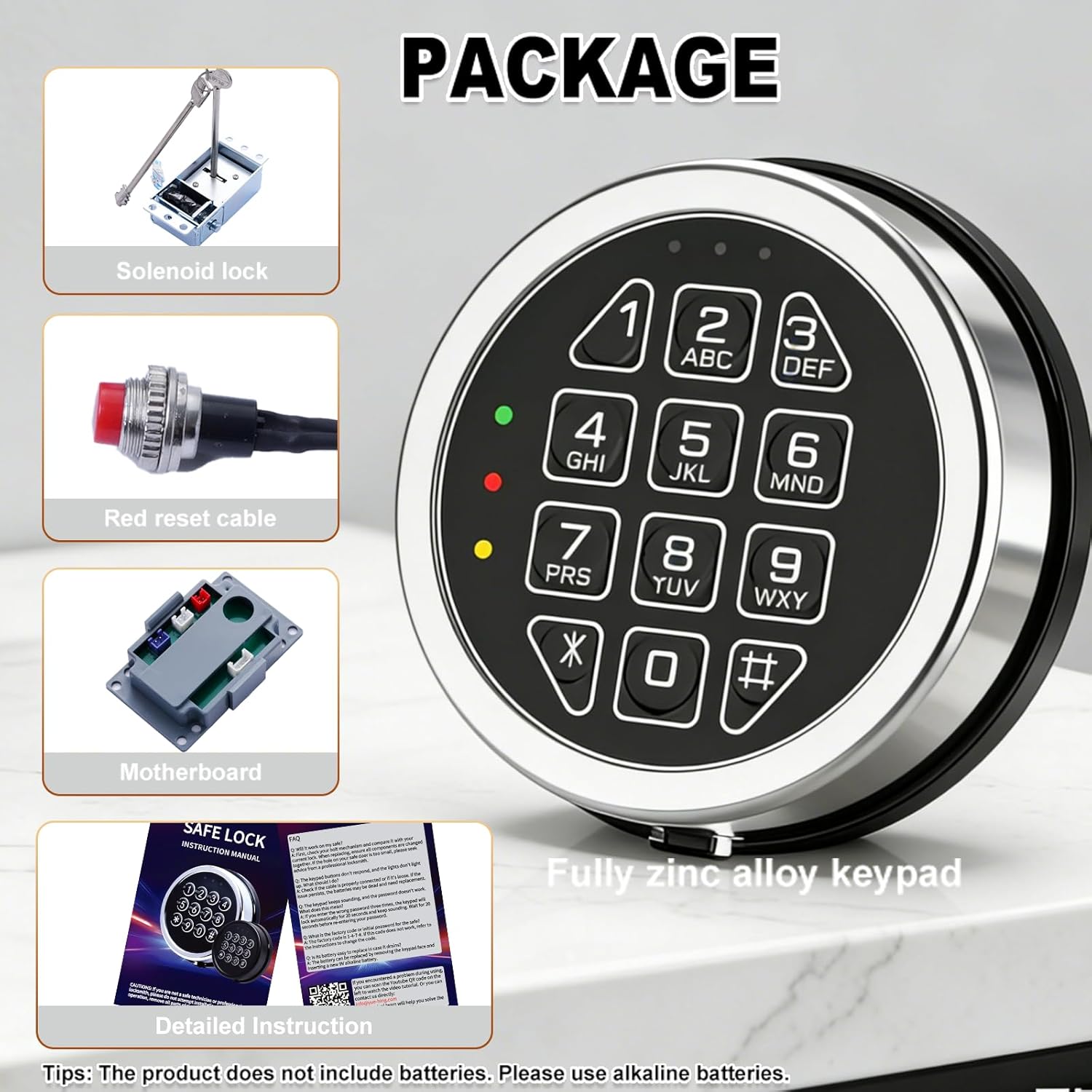 Programmable Electronic Safe Lock Replacement Keypad, Digital Gun Safe Solenoid Lock with Override Keys Fits Many Security Safe Boxes and Security Cabinet