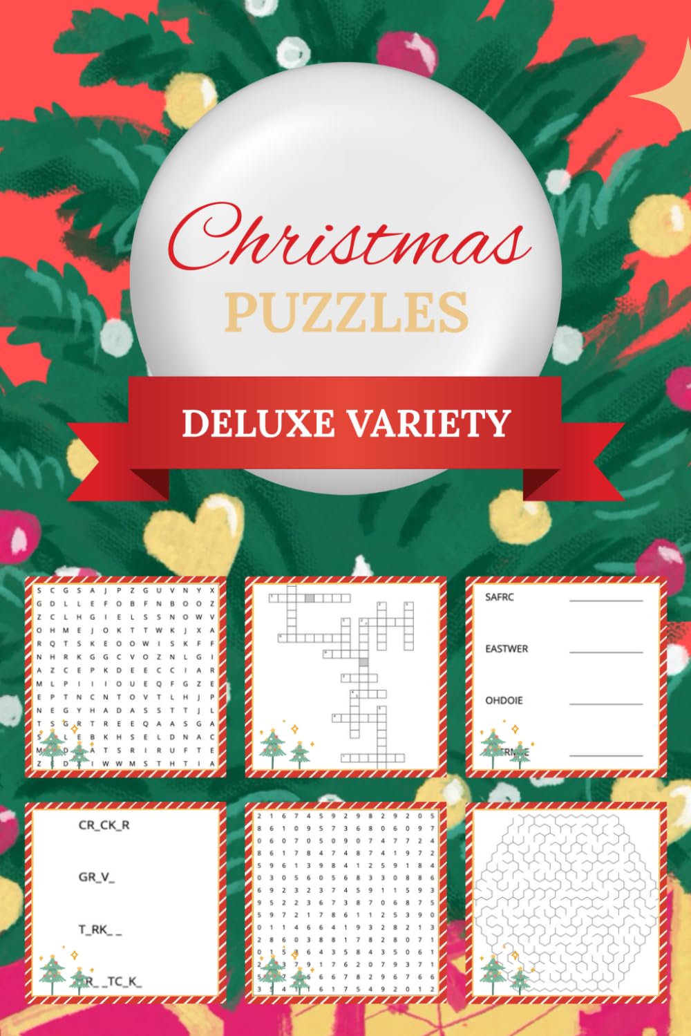 Christmas Puzzle Book: Perfect Stocking Stuffer | Word Searches, Crosswords, Number Searches, Mazes, Word Scrambles, and Missing Vowels | 6x9 inches, 110 pages | 50+ Puzzles (Retro Puzzle Books)