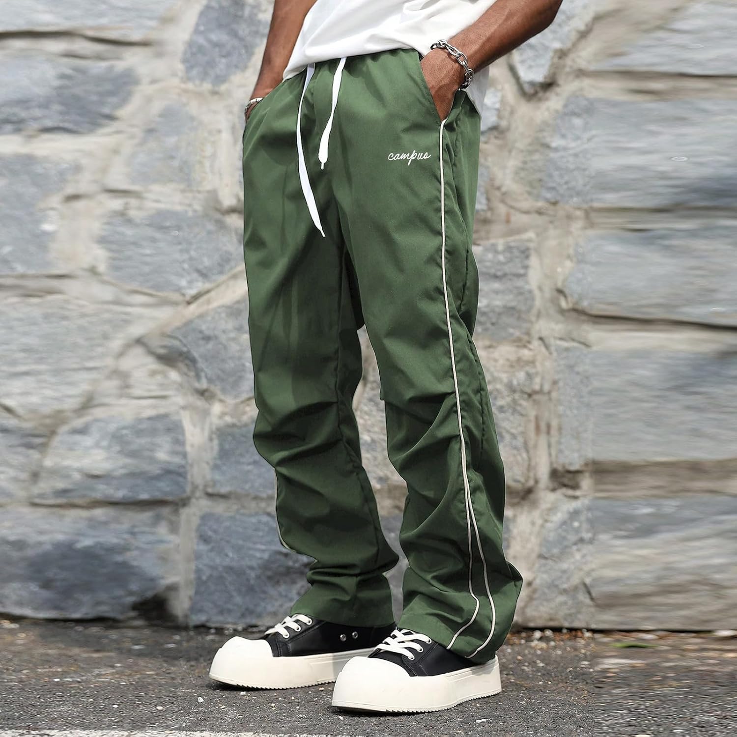 2 Pack Men's Parachute Sweatpants,Y2k Baggy Track Pants,Drawstring Wide Leg Casual Vintage Trousers Streetwear Hip Hop - Image 3