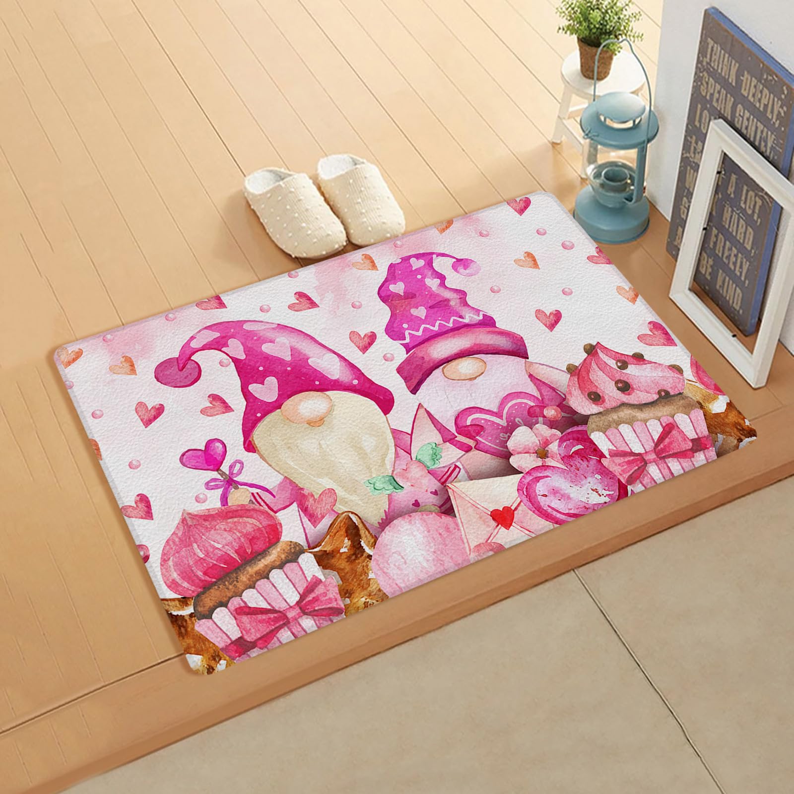 Jolunifun Pink Valentine's Gnomes Kitchen Bath Door Mat Cushioned Runner Rug,Washable Welcome Floor Sink Antifatigue Mat,Waterproof & Non-Slip Comfort Standing Doormat,Dessert Heart Love Word 18