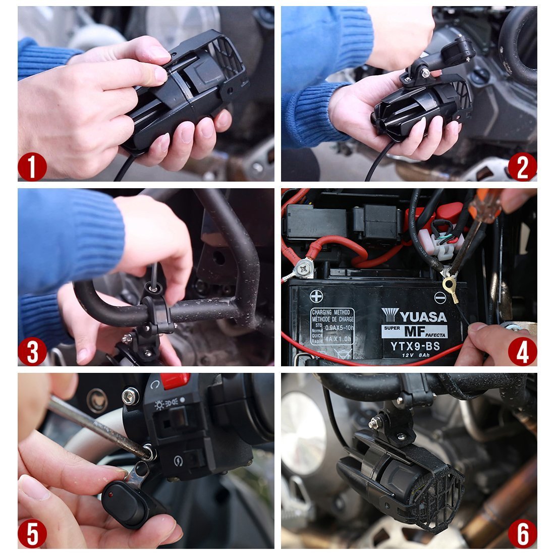 SUPAREE Motorcycle Auxiliary Lights, LED Headlights Angel Eyes Daytime Running Lamps with Protect Guards Wiring Harness High/Low Beam Replacement for R1200GS/ADV
