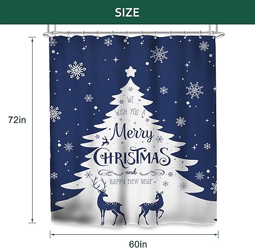 Miniatura 4 de Glawry Cortina de ducha con diseño de árbol de Navidad, copos de nieve azules, renos, nieve, invierno, vacaciones, feliz año nuevo, estética, para