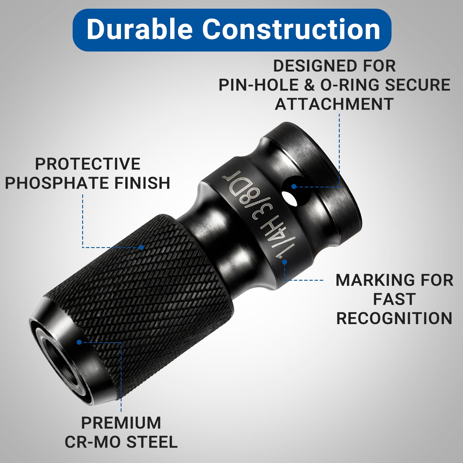 2PC 3/8" to 1/4" Impact Wrench Adapter, Quick Release Bit Holder, Cr-Mo Steel with Black Phosphate Finish, for Impact Driver, Ratchet & Power Tools — Amazon image 4