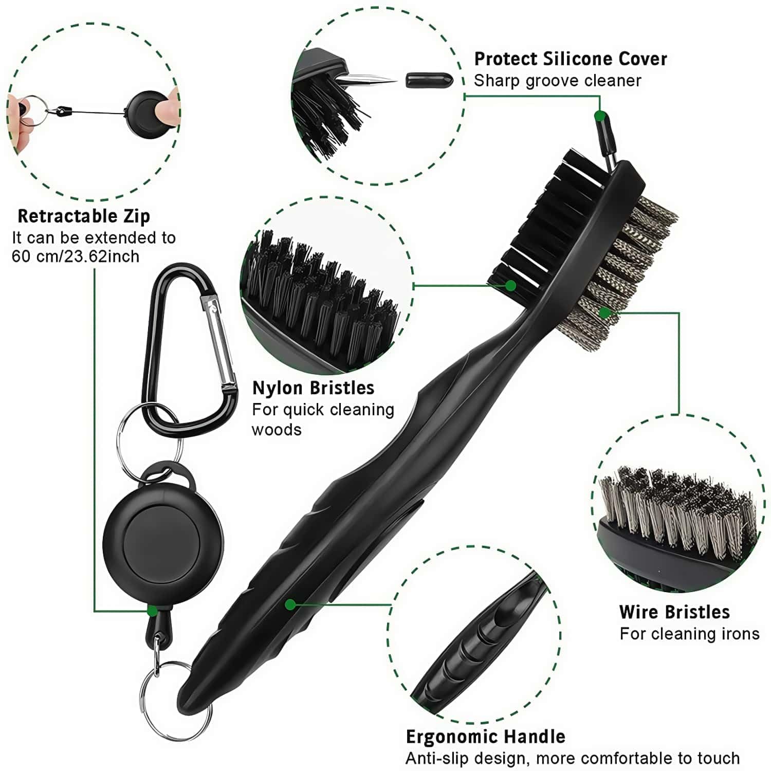 Spazzola da Golf,Golf Club Groove Cleaner,Spazzola per La Pulizia del Golf Accessori,per Mazze da Golf Facile da Attaccare alla Borsa da Golf