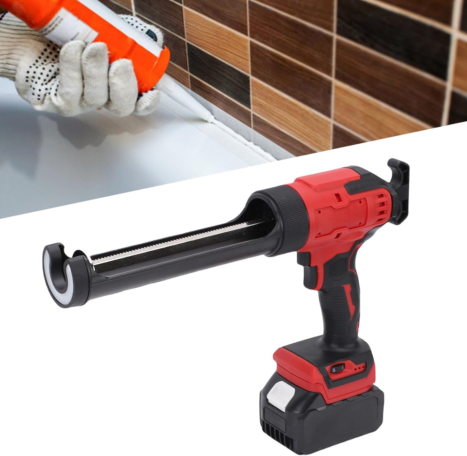 Fafeicy Electric Caulking Gun, Cordless Adhesive Tool with LED Light, 6 Speeds for 10OZ/300ml Cartridges, Convenient for Home Renovation (US Plug)