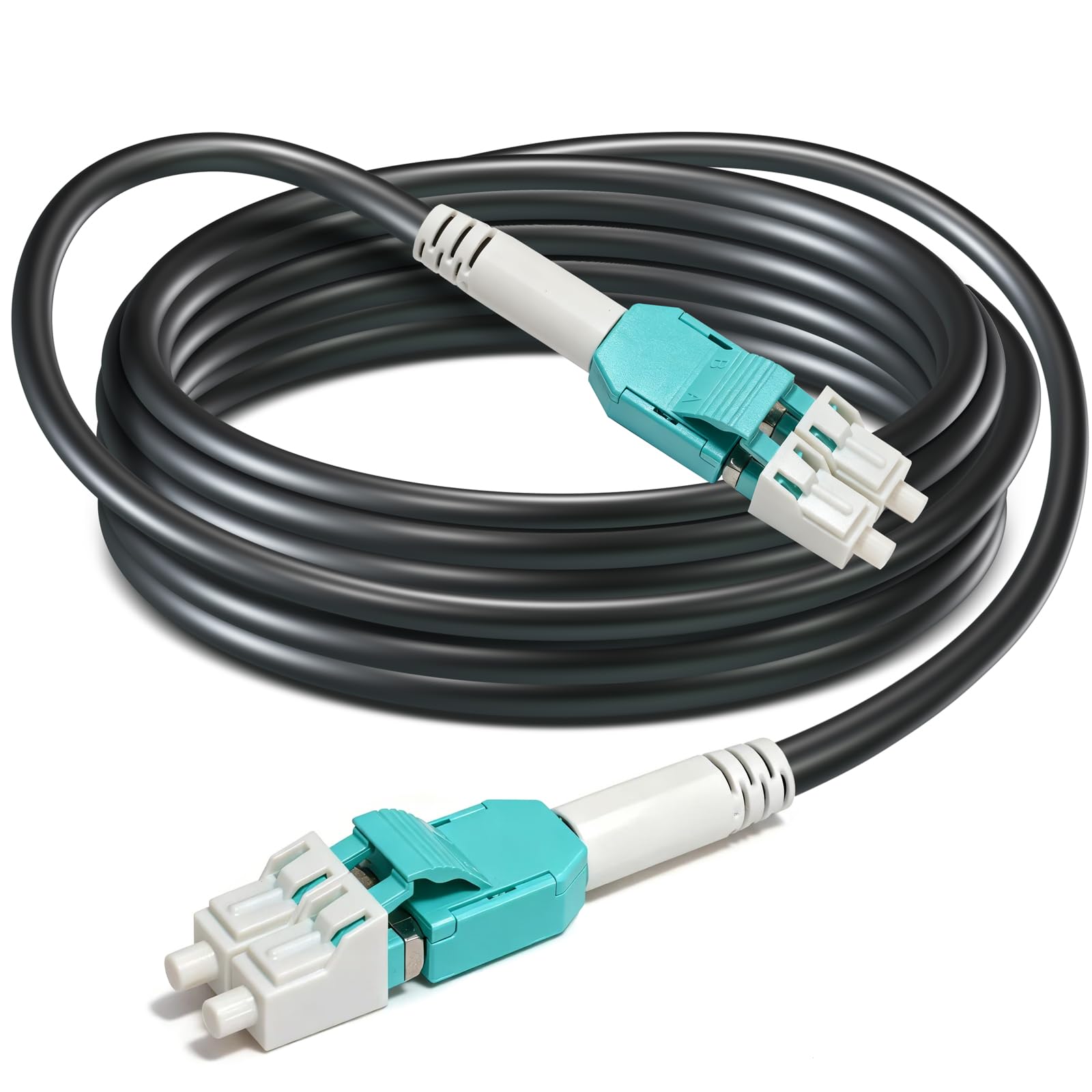 OFNR Câble fibre optique multimode OM3 LC vers LC 5 mm de diamètre 20 m, cordon de raccordement en fibre optique Uniboot LC-LC Duplex 50/125 MMF, noir