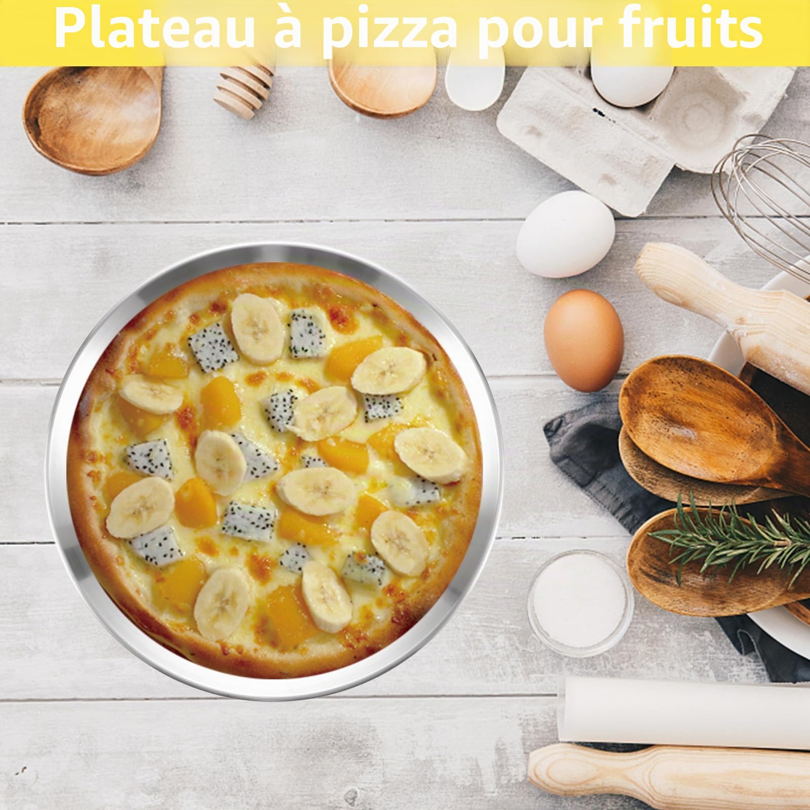 WOPPLXY Lot de 4 plaques à pizza Ø 30 cm - Plaque à pizza ronde en acier inoxydable pour la cuisson au four - Facile à nettoyer et passe au lave-vaisselle