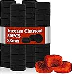 50PCS Incense Charcoal Briquettes - Charcoal Tablets Incense Burner Charcoal Burning Discs Resin Burner Grilling Quick Light Natural Charcoal Bulk Instant Fire Coals Supplies