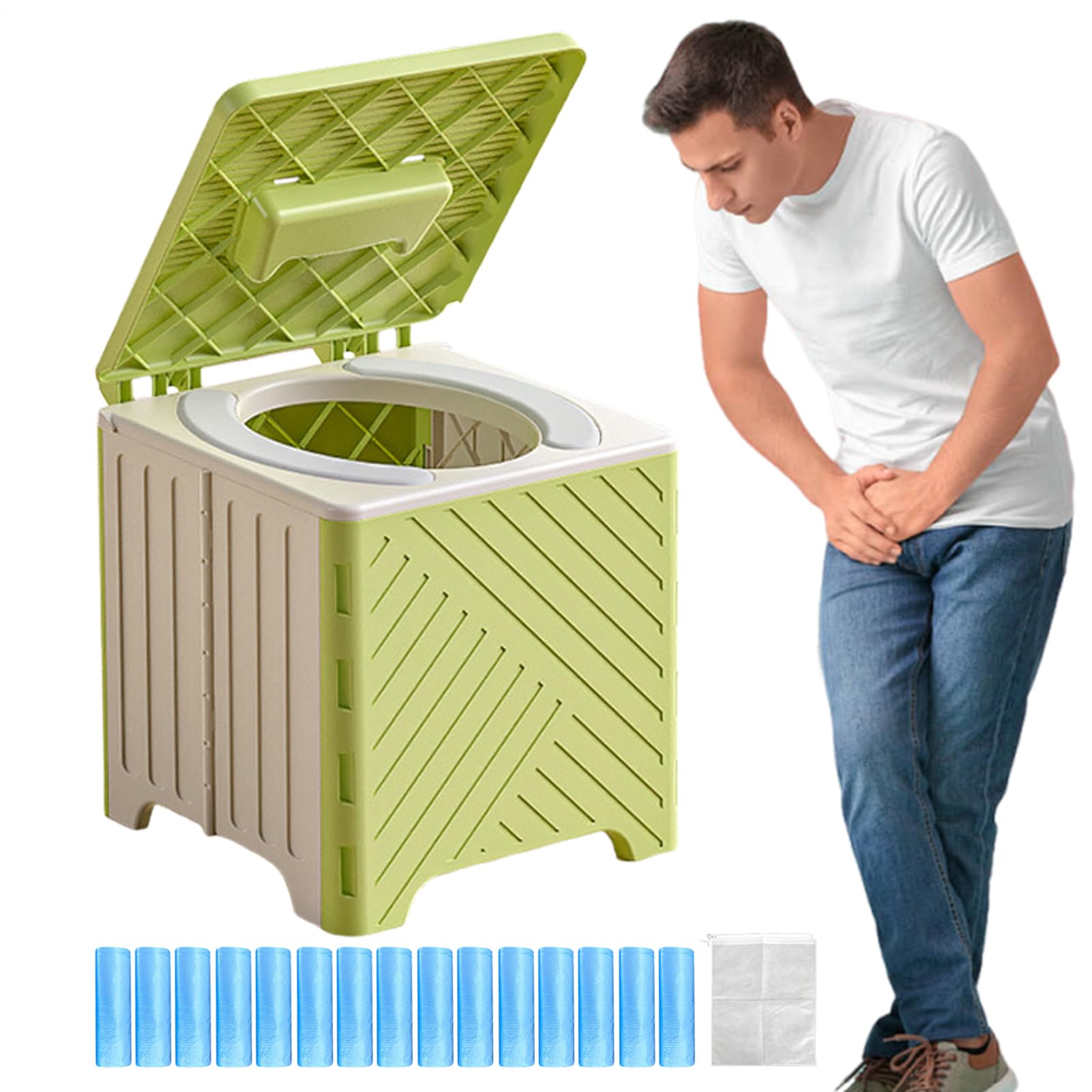 Toilettes portables pour camping pliables et hermetiques avec base anti-derapante haute stabilite