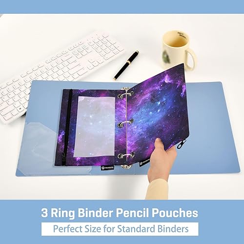 Miniatura 4 de Estuche para lápices de galaxia estrellada para carpeta de 3 anillos, estuche con cremallera y bolsa organizadora de ventana transparente, paquete