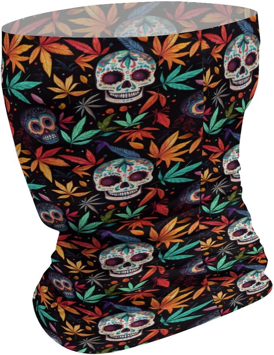 Colorful Skull Weed Plants Face Cover Neck Gaiters for Men Women Sun Protection Mask Scarf Hiking Bandana