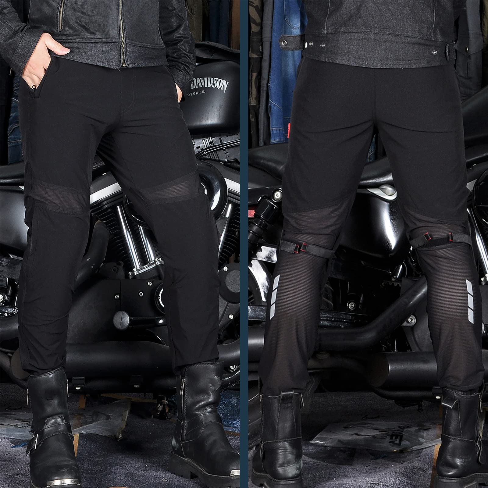 Pantaloni da moto estivi per uomo e donna, tuta da armatura da moto anti-caduta traspirante a due vie,da moto da uomo con protezione (Black,XL)