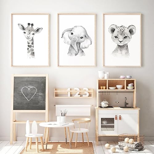 Miniatura 6 de Arte de pared de safari para cuarto de bebé, lienzo de animales de bebé, arte de pared para habitación de bebé, imágenes para niños, ilustraciones