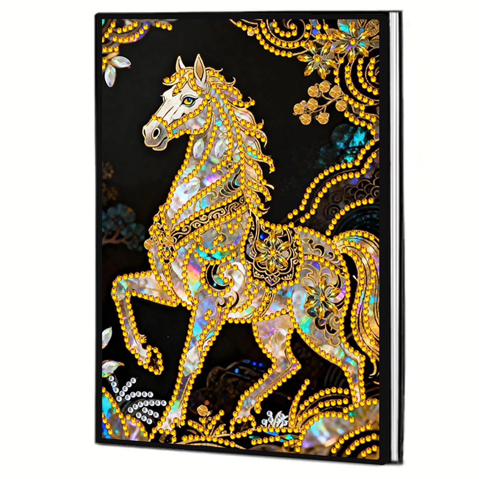 Diamond Art Notebooks — A5 Special Shape Diamonds Dot Painting Journal 50 Pages, DIY Gem Painting Kit Diamond Art Book Sketchbook Craft Gift for Adults Beginners(Horse)