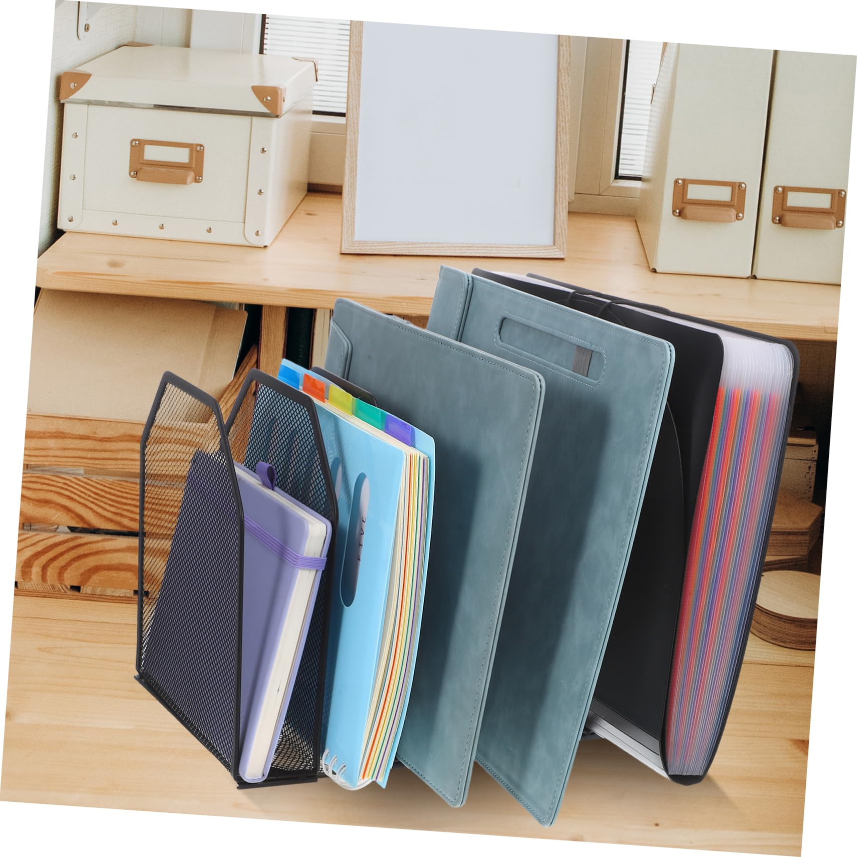 jojofuny Organizador de Escritorio de Malla Metálica Archivador Vertical para Oficina y Aula Compartimentos para Carpetas de Secciones Bandeja para Documentos y Escolar