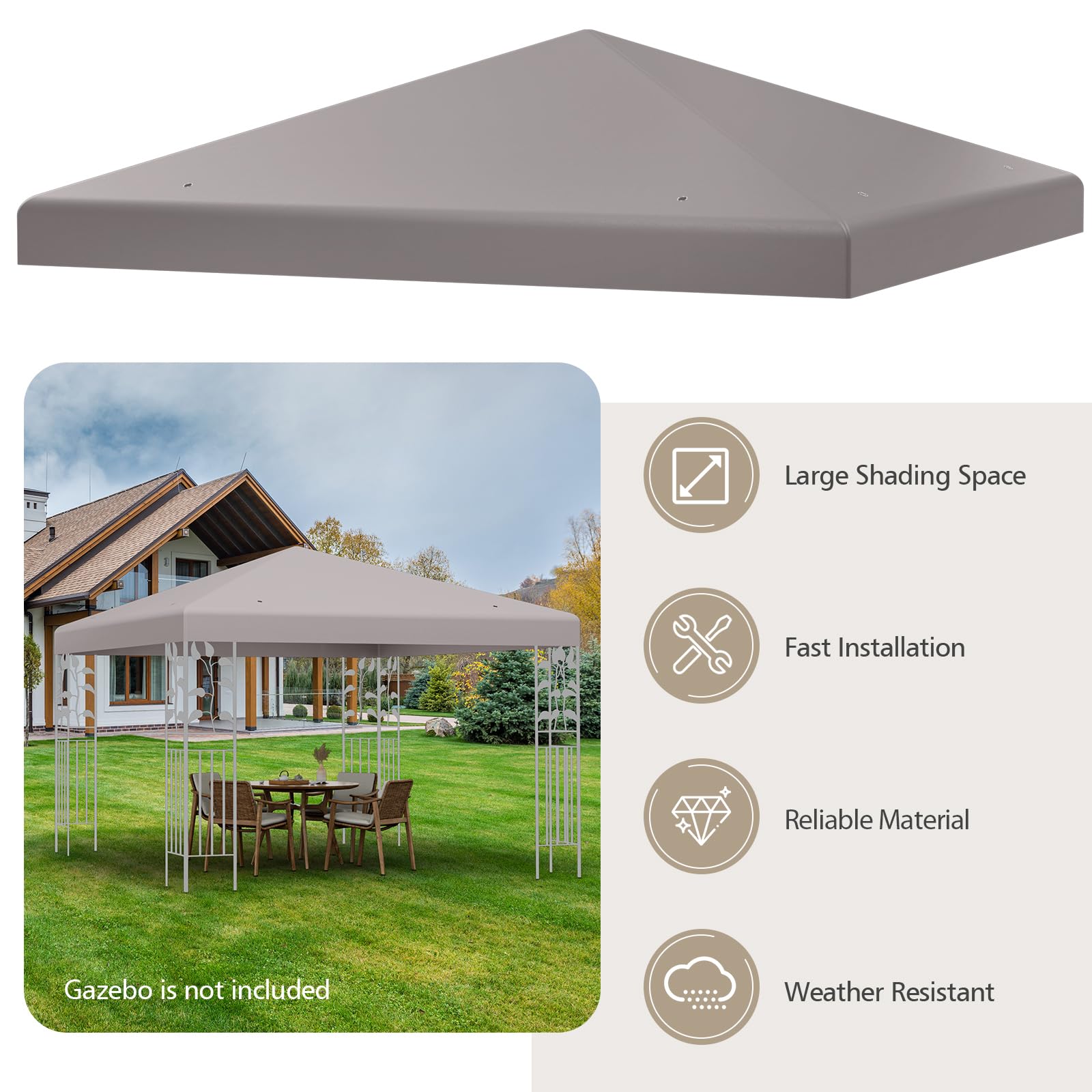 FANTASK Gazebo di ricambio con chiusure in velcro per gazebo da giardino, stabile e impermeabile, 3 x 3 m (grigio)