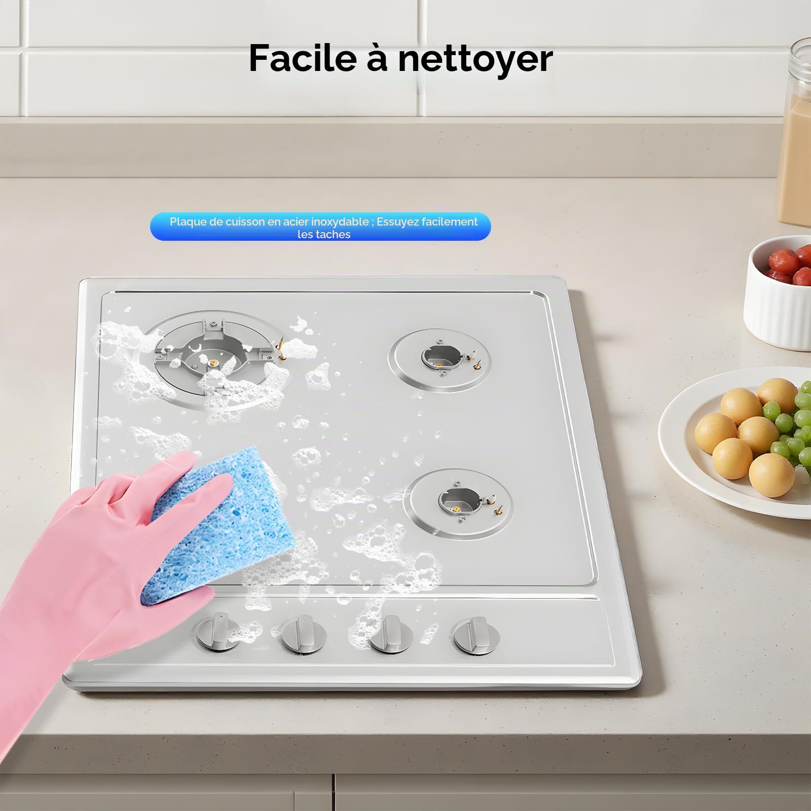Table Cuisson Gaz 5 Feux, Plaque Encastrable, Cuisinière Professionnelle, Acier Inoxydable, Protection Sécurité Flamme, Contrôle Indépendant, Pour Restaurant Maison Hôtel (4, 59, Centimètres)