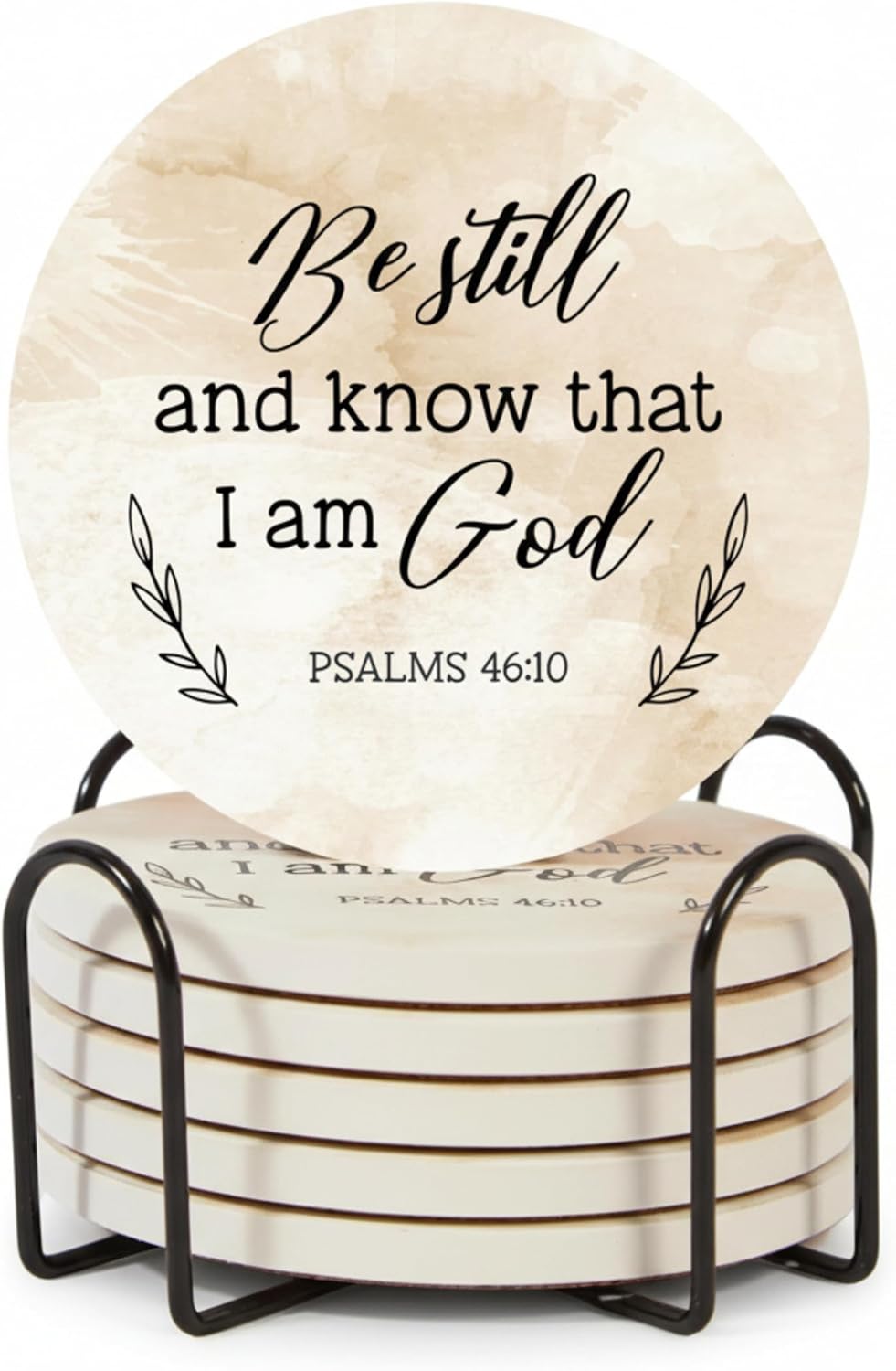 Christian Coasters Set of 6 with Holder– Ceramic Absorbent Drink Coasters for Coffee Table Desk, Modern Cute Moisture Absorbing Coasters, Christian Gifts Alternative to Cork, Silicone or Glass Coaster