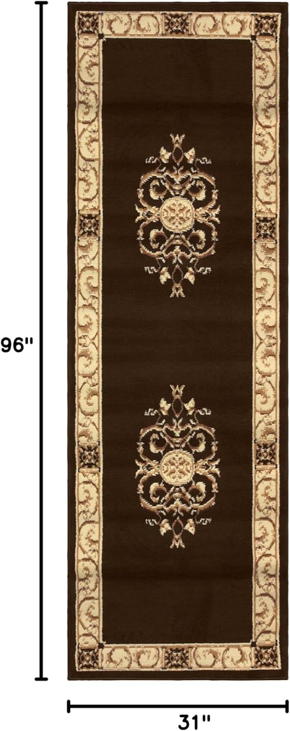 Superior Indoor Area Rug, Plush Carpet Cover, Traditional Oriental Medallion, Perfect for Hallway, Entryay, Living, Dining, Bedroom, Office, Kitchen, Medallion Collection, 2' 7" x 8', Coffee