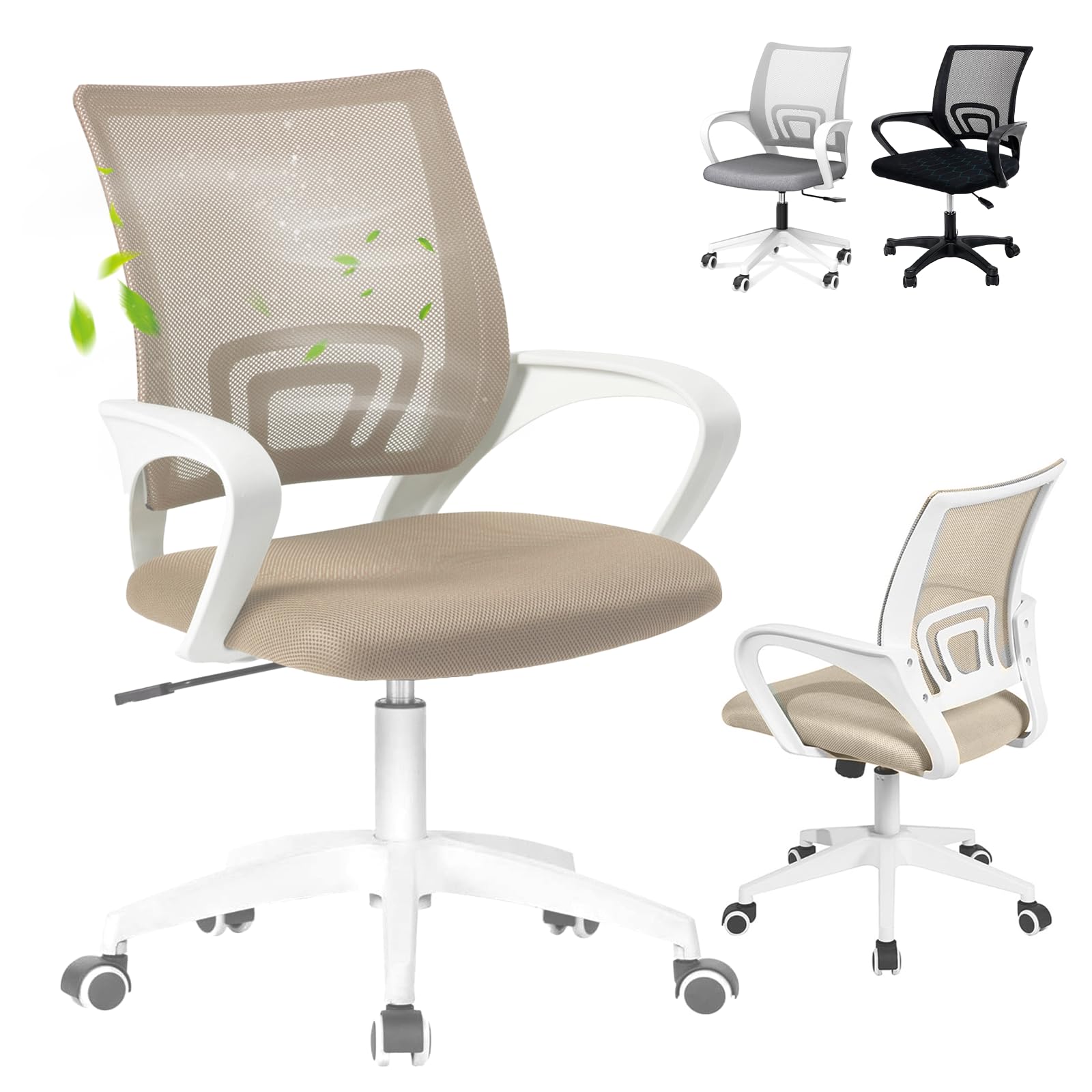 EveryKip Original® Silla Escritorio Ergonomica Ajustable con Apoyo Lumbar| Ruedas Anti-Arañazos 360° | Sillas Oficina Ejecutiva Transpirable | Office Chair (Beige)