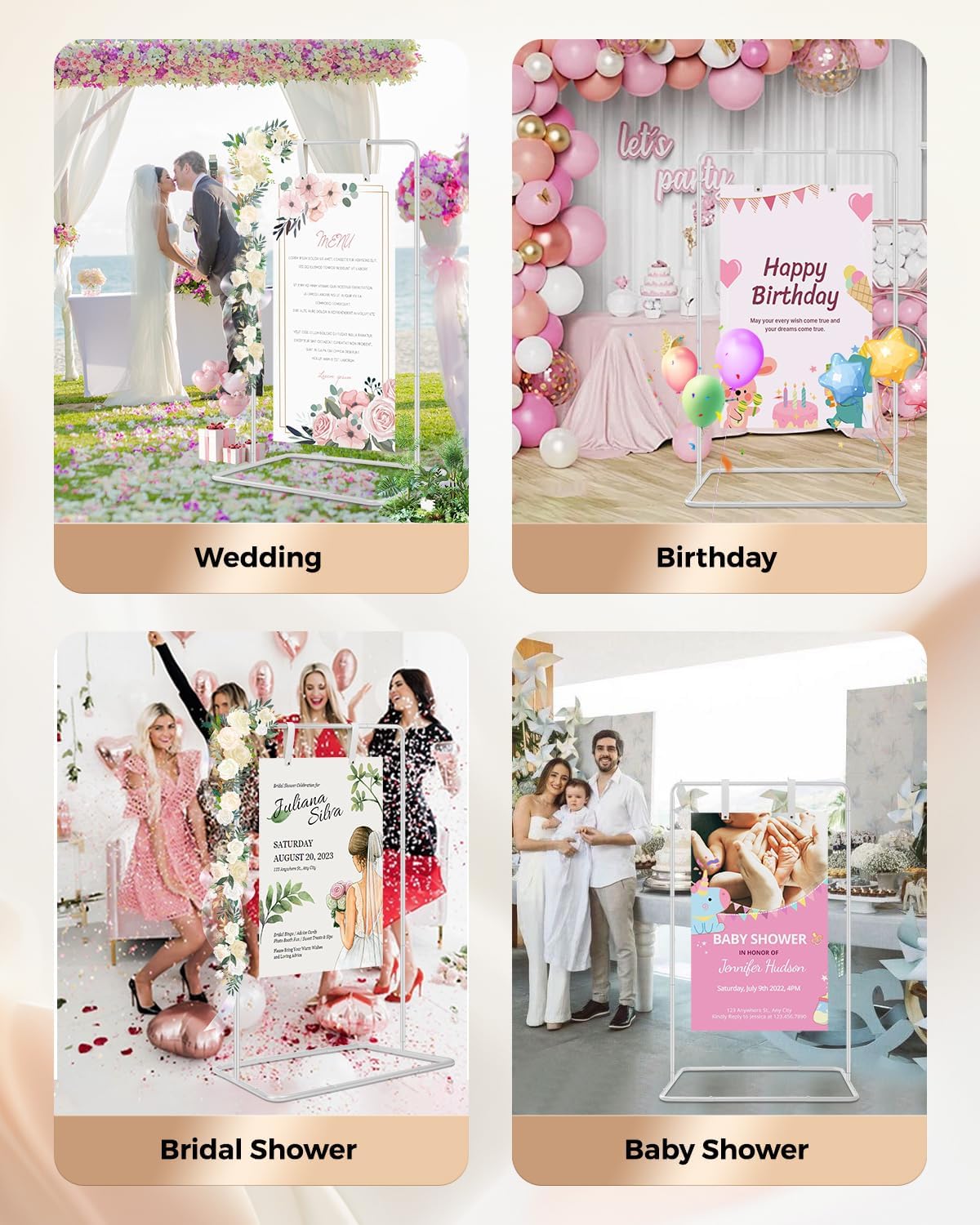 Elegant White Wedding Easel Stand, Adjustable 30x20x68 in Welcome To Our Wedding Sign Display Stand with 39 Premium Templates&Leather Straps, Sturdy Display for Wedding, Birthday, Anniversary