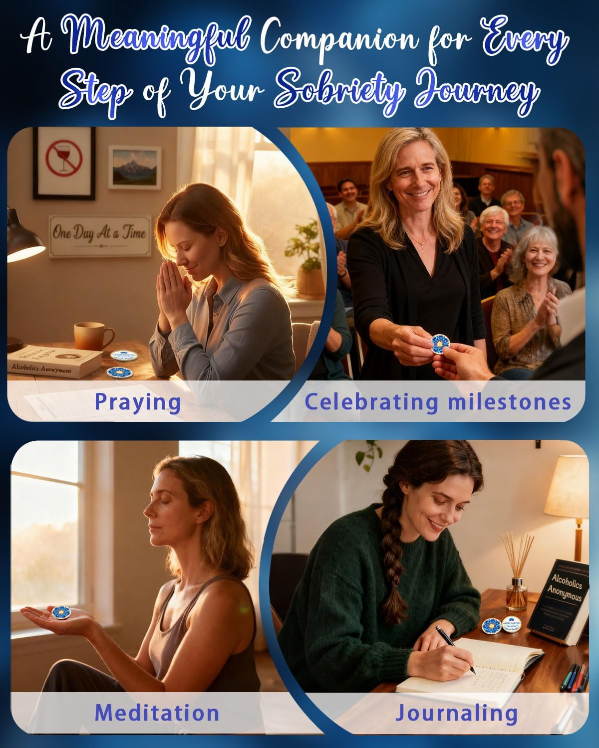 Mandala Meditation 2 Year Sobriety Coin - Lotus Sober Chip with Philippians 4:13, Two Year AA Recovery Medallion Affirmation Token Sobriety Gifts for Women & Men Celebrating Milestones
