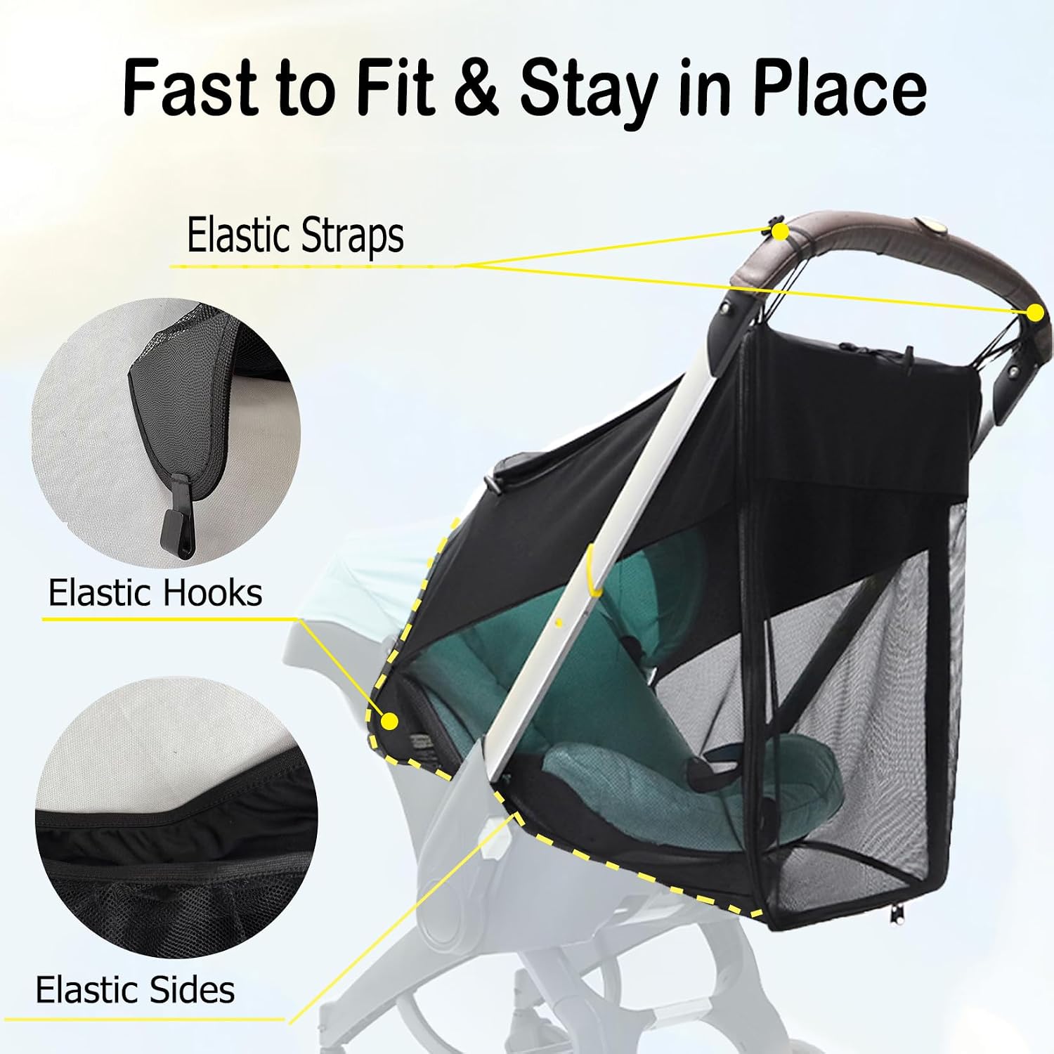 Baby Stroller Sun Shade with Mousquito Net Compatible with Doona Stroller Carseat Stroller Sun Shade Extender Cover Buggy Sunshade Canopy UPF50+ Stroller Shield Cover with Mesh Window