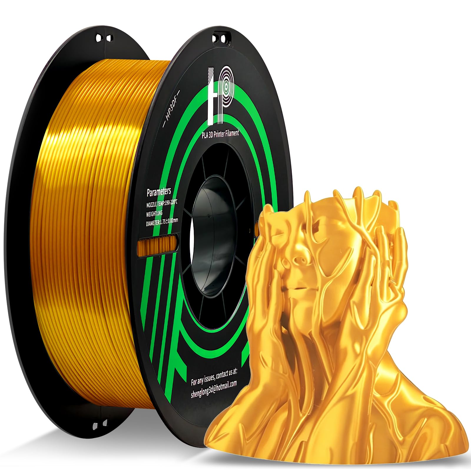 HP3DF PLA Filament, Silk PLA, 3D Printer Filament, PLA Filament 1.75mm Dimensional Accuracy +/- 0.02mm, 1KG Spool (2.2 lbs), Fit Most FDM Printer (Slik Gold)