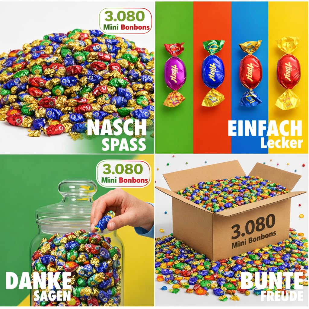 Tise Süßwaren Mini Bonbons Fruchtbonbons – 8 kg Großpackung (ca. 3.080 Stück) - Wurfmaterial, Karneval, Großpackung, einzeln verpackt