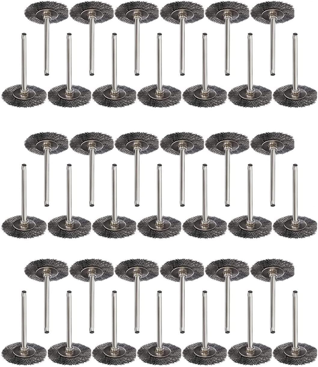 50Pcs 25mm Stainless Steel Wire Wheel Brush Sets T-type with 1/8 Inch Shank Polishing Wheels Rotary Tool for Cleaning,Deburring and Surface-Finishing