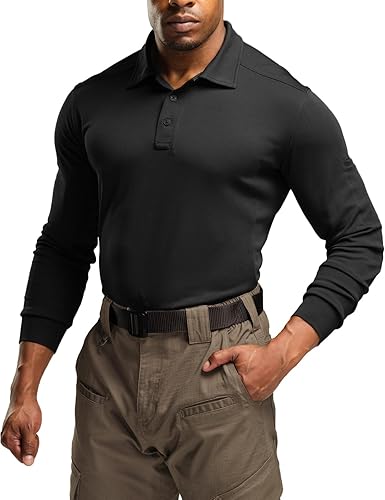 CQR - Camisa tipo polo estilo piqué para hombre, diseños tácticos de manga corta y larga para golf, tela Dry Fit ligera, con FPU 50+ para exteriores