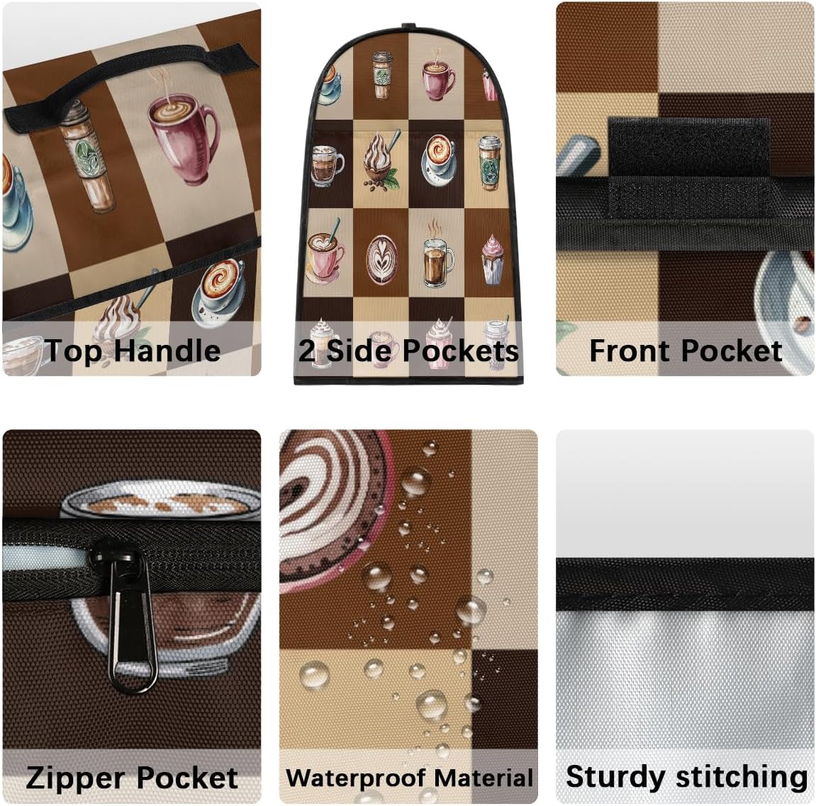 Coffee Cup Kitchen Aid Covers Foldable Washable Stand Mixer Dust Cover | Modern 6-8 Quart Stand Mixer with Top Handle and Zipper Pocket for Kitchen Aid Appliance Accessories Gift