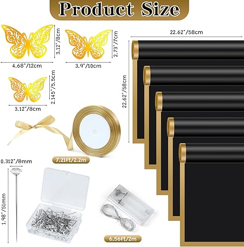 Miniatura 2 de Hzdyopk 186 piezas de papel de regalo de ramo, 40 hojas de papel de regalo floral impermeable, con cinta de alfiler de ramo de mariposas 3D y luces