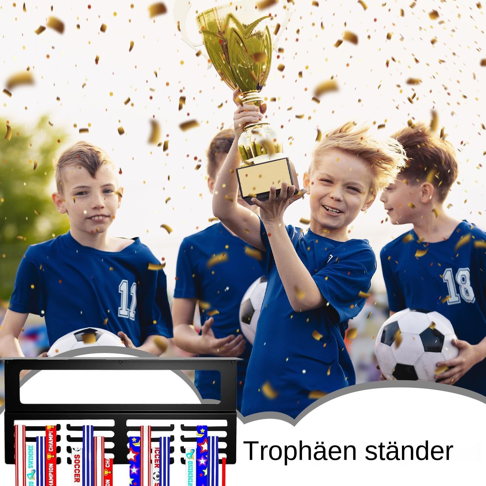 Trophäen Ausstellungsregal - Metall Aufhängeständer - Wandhalterung für Auszeichnungen | für Sportler, Kinder, Baseball, Fussball, American Football, Gymnastik, Leichtathletik, Schwimmen, Aufbewahrung