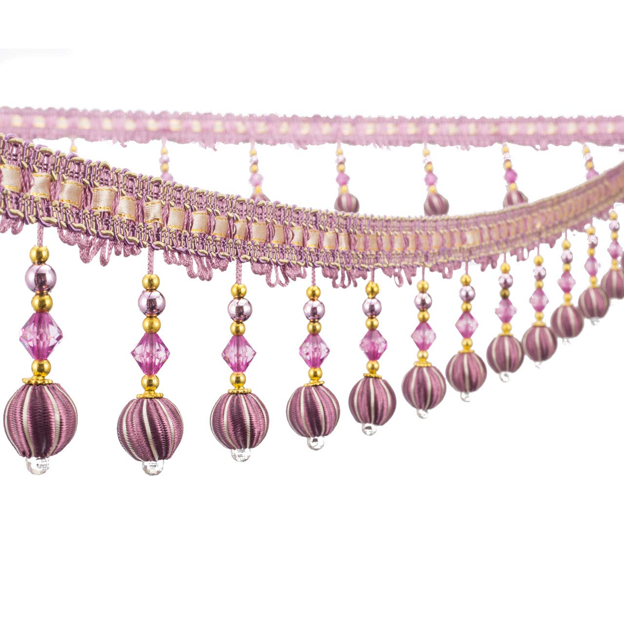 6yards Beading Fringe Tassel Trimming Curtain Lace Beads Tassel Hanging Fringe Beads Curtain Edge Lace Trim (Puple)