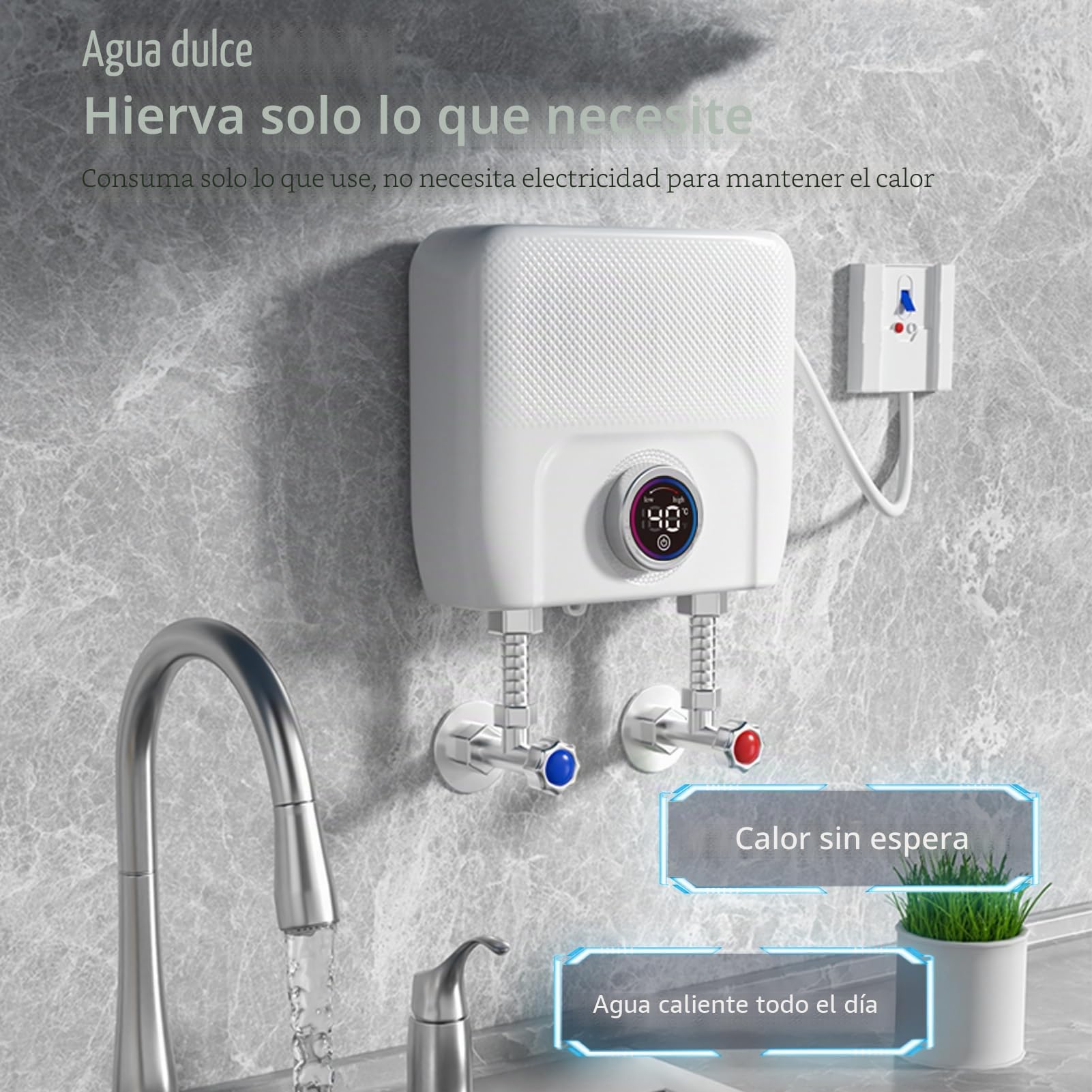 Calentador de agua eléctrico sin tanque (6500 W, 220 V, calentador de agua instantáneo, temperatura constante, con control remoto digital a petición, calentador de agua