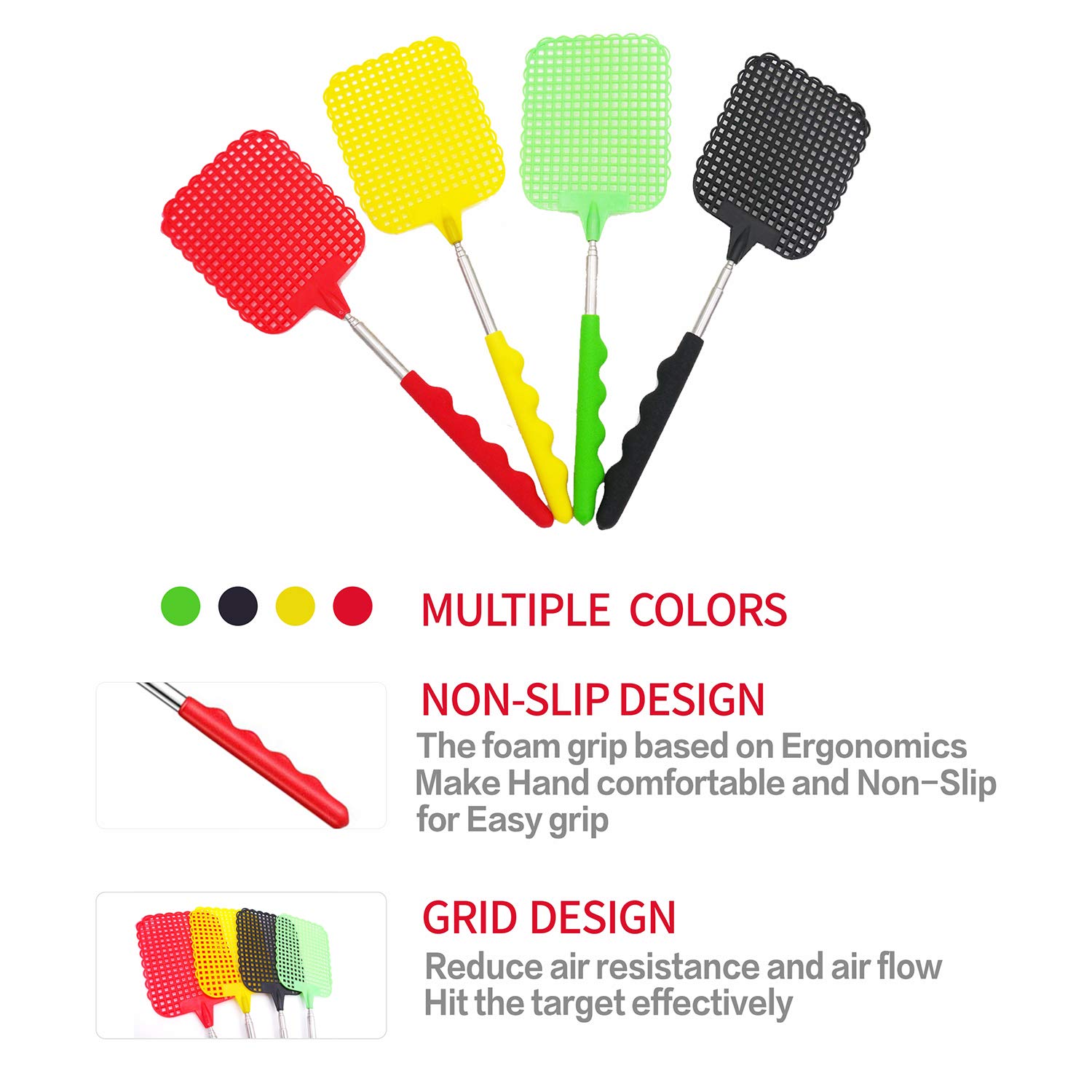 Anti Insectes Tapettes à Mouches Télescopiques Lot 4 - Acier Inoxydable 28-78cm Insecticide Manuel