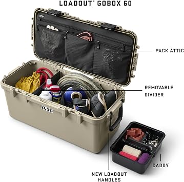 YETI LoadOut 60 GoBox Divided Waterproof Cargo Case, Dry Box, Camera Case, Fishing Tackle Box, King Crab