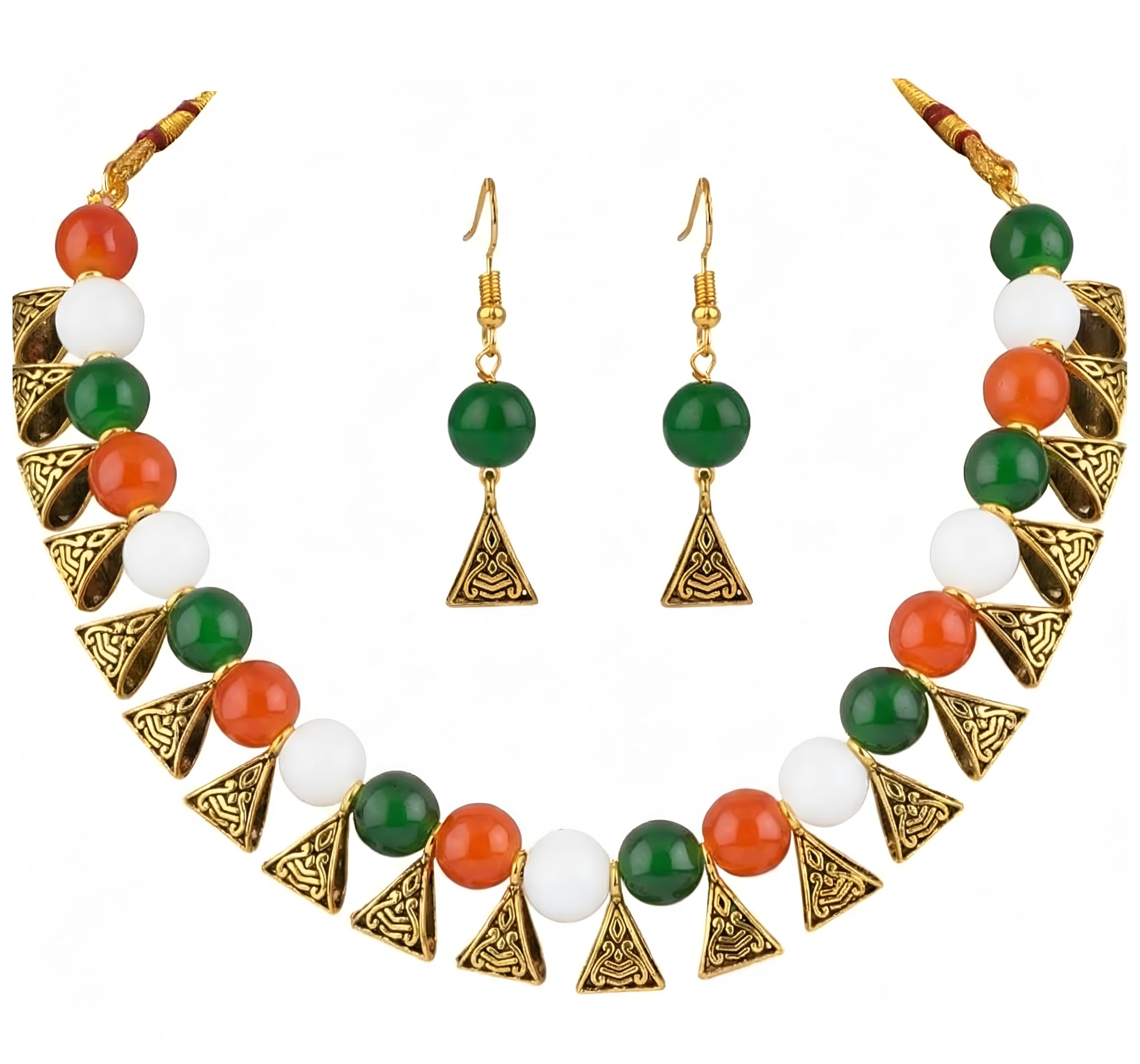r art Tricolour Tiranga Beaded Necklace & Earring Set for Women & Girls | Handmade Indian Flag Jewelry | Ethnic Patriotic Jewellery for Independence Day & Republic Day-picture-42